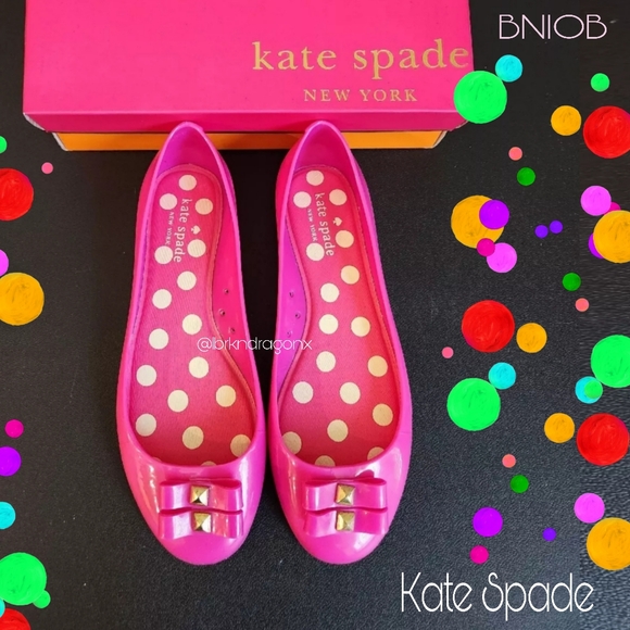 NWT Hot Pink Polka Dot Bow Kate Spade Flats - Picture 11 of 11